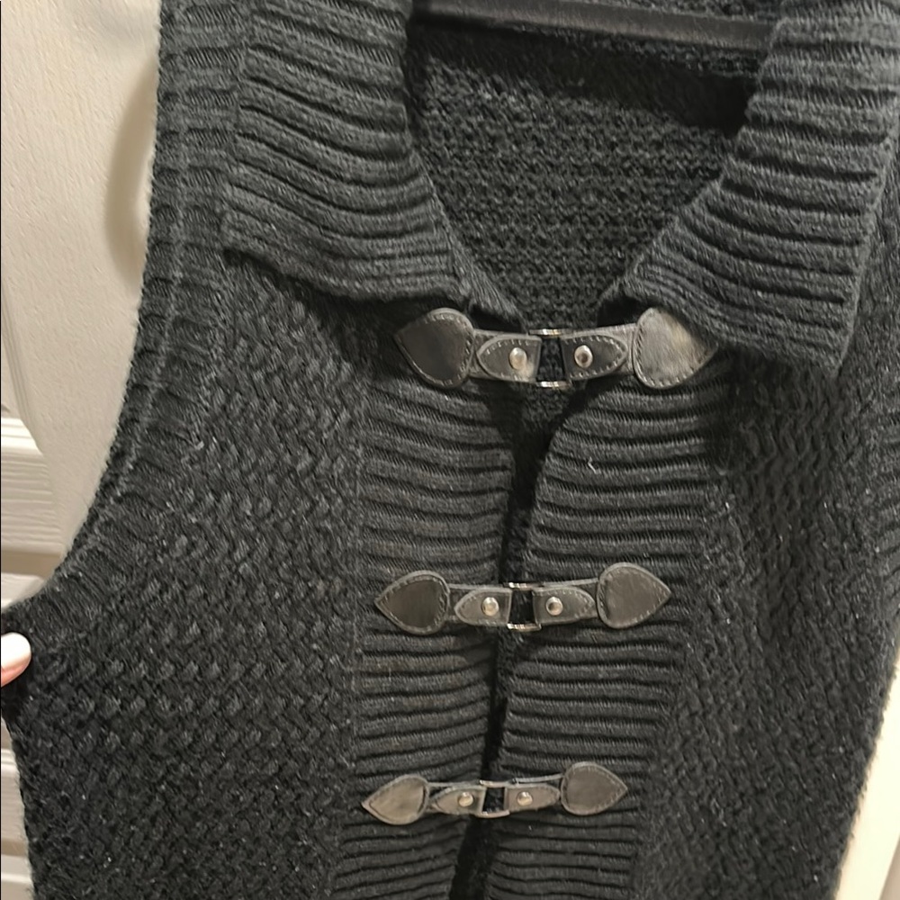 Style & Co Black Knit Vest Buckle front closing Sweater Vest